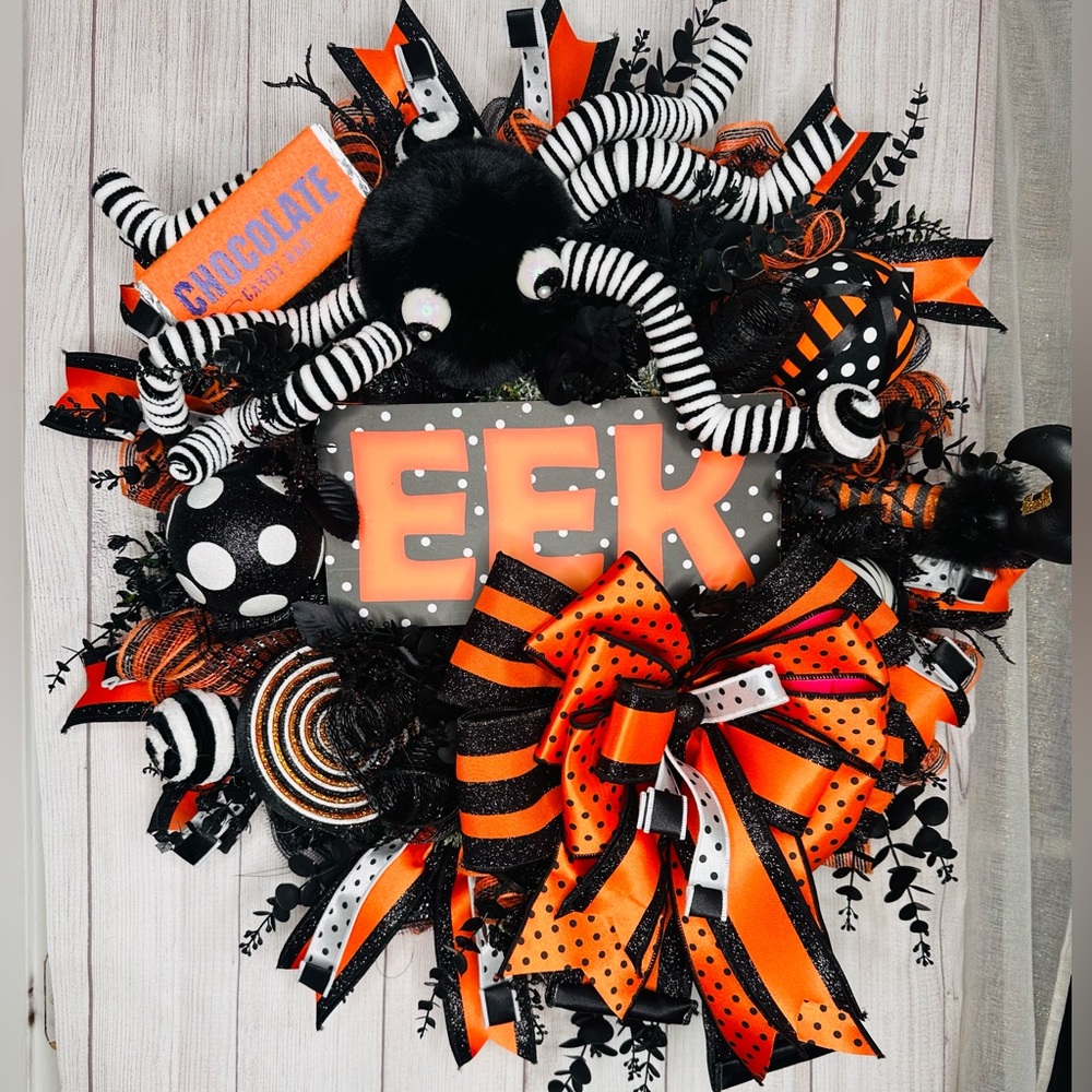 Halloween Wreath with Orange and Black Accents